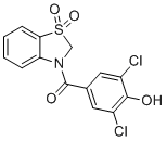 structure of CAS# 1285572-51-1, Dotinurad;(3,5-dichloro-4-hydroxyphenyl)-(1,1-dioxo-2H-1,3-benzothiazol-3-yl)methanone
