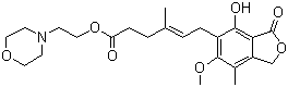 structure of CAS# 128794-94-5, Mycophenolate mofetil;6-[(7-Hydroxy-5-methoxy-4-methyl-1-oxo-3H-isobenzofuran-6-yl)]-4-methyl-hex-4-enoic acid 2-morpholinoethyl ester