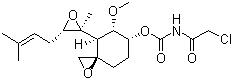 structure of CAS# 129298-91-5, AGM-1470;O-(Chloroacetylcarbamoyl)fumagillol; [(3R,4S,5S,6R)-5-Methoxy-4-[(2R,3R)-2-methyl-3-(3-methylbut-2-enyl)oxiran-2-yl]-1-oxaspiro[2.5]octan-6-yl] N-(2-chloroacetyl)carbamate