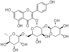 structure of CAS# 131573-90-5, Camelliaside B;3-[(O-6-Deoxy-alpha-L-mannopyranosyl-(1→6)-O-[beta-D-xylopyranosyl-(1→2)]-beta-D-glucopyranosyl)oxy]-5,7-dihydroxy-2-(4-hydroxyphenyl)-4H-1-benzopyran-4-one