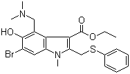 structure of CAS# 131707-25-0, Arbidol;Ethyl 6-bromo-5-hydroxy-1-methyl-4-((dimethylamino)methyl)-2-[(phenylthio)methyl]-1H-indole-3-carboxylate