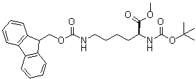 结构式 CAS# 133628-28-1, N2-[叔丁氧羰基]-N6-[芴甲氧羰基]-L-赖氨酸甲酯