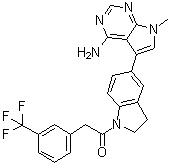 structure of CAS# 1337531-36-8, 7-Methyl-5-[1-[[3-(trifluoromethyl)phenyl]acetyl]-2,3-dihydro-1H-indol-5-yl]-7H-pyrrolo[2,3-d]pyrimidin-4-amine;GSK 2606414