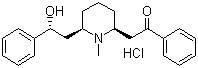 结构式 CAS# 134-63-4, 盐酸洛贝林; 2-[1-甲基-6-(beta-羟基苯乙基)-2-哌啶基]苯乙酮盐酸盐
