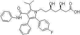 structure of CAS# 134523-00-5, Atorvastatin;(3R,5R)-7-[2-(4-Fluorophenyl)-3-phenyl-4-(phenylcarbamoyl)-5-propan-2-yl-pyrrol-1-yl]-3,5-dihydroxy-heptanoic acid