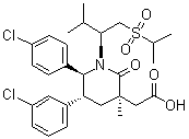 结构式 CAS# 1352066-68-2, 2-((3R,5R,6S)-5-(3-氯苯基)-6-(4-氯苯基)-1-((S)-1-(异丙基磺酰基)-3-甲基丁烷-2-基)-3-甲基-2-氧代哌啶-3-基)乙酸