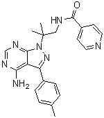 结构式 CAS# 1354825-58-3, N-[2-[4-氨基-3-(4-甲基苯基)-1H-吡唑并[3,4-d]嘧啶-1-基]-2-甲基丙基]-4-吡啶甲酰胺