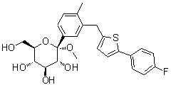 结构式 CAS# 1358581-37-9, 甲基 1-C-[3-[[5-(4-氟苯基)-2-噻吩基]甲基]-4-甲基苯基]-alpha-D-吡喃葡萄糖苷