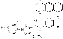 structure of CAS# 1361030-48-9, N-[4-[(6,7-Dimethoxy-4-quinolinyl)oxy]-3-fluorophenyl]-4-ethoxy-1-(4-fluoro-2-methylphenyl)-1H-pyrazole-3-carboxamide;LDC 1267