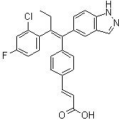 结构式 CAS# 1365888-06-7, (E)-3-[4-[(E)-2-(2-氯-4-氟苯基)-1-(1H-吲唑-5-基)丁-1-烯-1-基]苯基]-2-丙烯酸