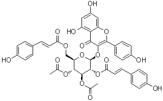 structure of CAS# 137018-33-8, 3-[[3,4-Di-O-acetyl-2,6-bis-O-[(2E)-3-(4-hydroxyphenyl)-1-oxo-2-propen-1-yl]-beta-D-glucopyranosyl]oxy]-5,7-dihydroxy-2-(4-hydroxyphenyl)-4H-1-benzopyran-4-one