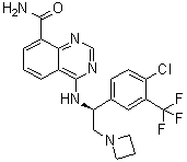 结构式 CAS# 1379545-95-5, 4-[[(1S)-2-(1-氮杂环丁基)-1-[4-氯-3-(三氟甲基)苯基]乙基]氨基]-8-喹唑啉甲酰胺