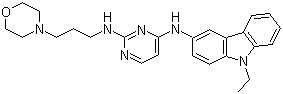 结构式 CAS# 1380432-32-5, N4-(9-乙基-9H-咔唑-3-基)-N2-[3-(4-吗啉基)丙基]-2,4-嘧啶二胺