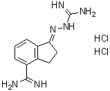 structure of CAS# 138794-73-7, 2-[4-(Aminoiminomethyl)-2,3-dihydro-1H-inden-1-ylidene]hydrazinecarboximidamide dihydrochloride;CGP 48664A