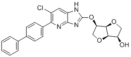 structure of CAS# 1394371-71-1, (3R,3aR,6R,6aR)-6-[[6-chloro-5-(4-phenylphenyl)-1H-imidazo[4,5-b]pyridin-2-yl]oxy]-2,3,3a,5,6,6a-hexahydrofuro[3,2-b]furan-3-ol;MK8722