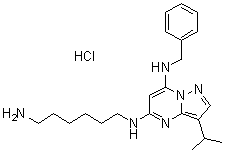 structure of CAS# 1397219-81-6, BS 181 hydrochloride;N5-(6-aminohexyl)-N7-benzyl-3-isopropylpyrazolo[[1,5]-a]pyrimidine-5,7-diamine hydrochloride
