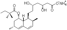 structure of CAS# 139893-43-9, Simvastatin ammonium salt;Ammonium (3R,5R)-7-[(1S,2S,6R,8S,8aR)-8-(2,2-dimethylbutyryloxy)-1,2,6,7,8,8a-hexahydro-2,6-dimethyl-1-naphthyl]-3,5-dihydroxyheptanoate