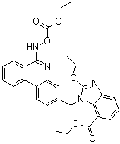 structure of CAS# 1403474-75-8, 2-Ethoxy-1-[[2'-[[[(ethoxycarbonyl)oxy]amino]iminomethyl][1,1'-biphenyl]-4-yl]methyl]-1H-benzimidazole-7-carboxylic acid ethyl ester