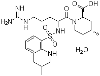 structure of CAS# 141396-28-3, Argatroban;(2R,4R)-1-[(2S)-5-[(Aminoiminomethyl)amino]-1-oxo-2-[[(1,2,3,4-tetrahydro-3-methyl-8-quinolinyl)sulfonyl]amino]pentyl]-4-methyl-2-piperidinecarboxylic acid