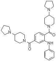 structure of CAS# 1415800-43-9, 1,1'-[2-(Phenylamino)-1,4-phenylene]bis[1-[4-(1-pyrrolidinyl)-1-piperidinyl]methanone];UNC 1215