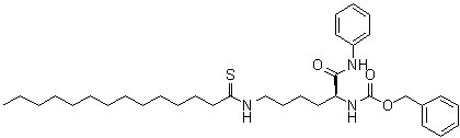 structure of CAS# 1429749-41-6, N-[(1S)-1-[(Phenylamino)carbonyl]-5-[(1-thioxotetradecyl)amino]pentyl]carbamic acid phenylmethyl ester