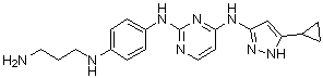 structure of CAS# 1430089-64-7, N2-[4-[(3-Aminopropyl)amino]phenyl]-N4-(5-cyclopropyl-1H-pyrazol-3-yl)-2,4-pyrimidinediamine