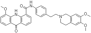 结构式 CAS# 143664-11-3, 依克立达; N-[4-[2-(6,7-二甲氧基-3,4-二氢-1H-异喹啉-2-基)乙基]苯基]-5-甲氧基-9-氧代-10H-吖啶-4-甲酰胺