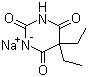 structure of CAS# 144-02-5, Barbitone sodium;5,5-Diethyl-2,4,6(1H,3H,5H)-pyrimidinetrione sodium salt; Diethylmalonylurea sodium; Embinal; Sodium 5,5-diethylbarbiturate; Sodium barbital; Sodium barbitone; Sodium diethylbarbiturate; Soluble barbital