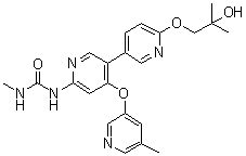 structure of CAS# 1442684-77-6, N-[6'-(2-Hydroxy-2-methylpropoxy)-4-[(5-methyl-3-pyridinyl)oxy][3,3'-bipyridin]-6-yl]-N'-methylurea;AM 2394