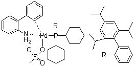结构式 CAS# 1445085-55-1, (SP-4-3)-[2'-(氨基)[1,1'-联苯]-2-基][二环己基[2',4',6'-三(异丙基)[1,1'-联苯]-2-基]膦](甲烷磺酸)钯