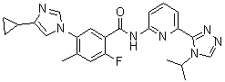 structure of CAS# 1448428-04-3, Selonsertib;5-(4-Cyclopropyl-1H-imidazol-1-yl)-2-fluoro-4-methyl-N-[6-[4-(1-methylethyl)-4H-1,2,4-triazol-3-yl]-2-pyridinyl]benzamide; GS 4997