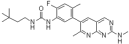 structure of CAS# 1454682-72-4, N-(3,3-Dimethylbutyl)-N'-[2-fluoro-4-methyl-5-[7-methyl-2-(methylamino)pyrido[2,3-d]pyrimidin-6-yl]phenyl]urea;DP 4978; LY 3009120