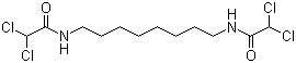 structure of CAS# 1477-57-2, N,N'-1,8-Octanediylbis[2,2-dichloro]acetamide;Bis-Diamine; Fertilysin; Fertilysine; N,N'-Bis(dichloroacetyl)-1,8-diaminooctane; N,N'-Bis(dichloroacetyl)-1,8-octamethylenediamine; N,N'-Octamethylenebis(2,2-dichloroacetamide); NSC 59354