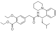 structure of CAS# 147770-06-7, (S)-2-Ethoxy-4-[[[N-[1-(2-piperidinophenyl)-3-methylbutyl]amino]carbonyl]methyl]benzoic acid ethyl ester