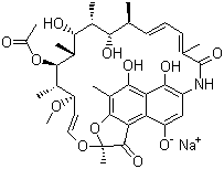 structure of CAS# 14897-39-3, Rifamycin sodium salt;sodium (7S,9E,11S,12R,13S,14R,15R,16R,17S,18S,19E,21Z)-13-acetyloxy-2,15,17,29-tetrahydroxy-11-methoxy-3,7,12,14,16,18,22-heptamethyl-6,23-dioxo-8,30-dioxa-24-azatetracyclo[23.3.1.14,7.05,28]triaconta-1(29),2,4,9,19,21,25,27-octaen-27-olate