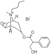 structure of CAS# 149-64-4, Scopolamine butylbromide;(-)-N-Butylscopolamine bromide; Hyoscine N-butyl bromide
