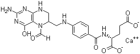 structure of CAS# 1492-18-8, Calcium folinate;Folinic acid calcium salt; N-(4-(((2-Amino-5-formyl-5,6,7,8-tetrahydro-4-hydroxy-6-pteridinyl)methyl)amino)benzoyl)-L-glutamic acid calcium salt