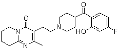 structure of CAS# 152542-00-2, 3-[2-[4-(4-Fluoro-2-hydroxybenzoyl)-1-piperidinyl]ethyl]-6,7,8,9-tetrahydro-2-methyl-4H-pyrido[1,2-a]pyrimidin-4-one;R 72111