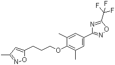 structure of CAS# 153168-05-9, Pleconaril;Picovir; 3-[3,5-Dimethyl-4-[3-(3-methyl-5-isoxazolyl)propoxy]phenyl]-5-(trifluoromethyl)-1,2,4-oxadiazole