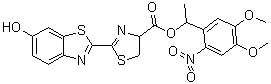 结构式 CAS# 154140-55-3, 4,5-二氢-2-(6-羟基-2-苯并噻唑基)-4-噻唑羧酸 1-(4,5-二甲氧基-2-硝基苯基)乙酯