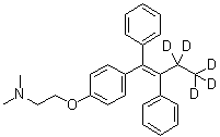 structure of CAS# 157698-32-3, 2-[4-[(1Z)-1,2-Diphenyl-1-buten-1-yl-3,3,4,4,4-d<sub>5</sub>]phenoxy]-N,N-dimethylethanamine