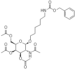 structure of CAS# 159173-77-0, N-[6-[[3,4,6-Tri-O-acetyl-2-(acetylamino)-2-deoxy-beta-D-galactopyranosyl]oxy]hexyl]carbamic acid phenylmethyl ester