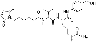 结构式 CAS# 159857-80-4, N-[6-(2,5-二氢-2,5-二氧代-1H-吡咯-1-基)-1-氧代己基]-L-缬氨酰-N5-(氨基甲酰基)-N-[4-(羟甲基)苯基]-L-鸟氨酰胺