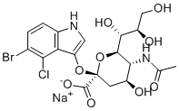 结构式 CAS# 160369-85-7, 5-溴-4-氯-3-吲哚基-alpha-D-N-乙酰神经氨酸钠盐