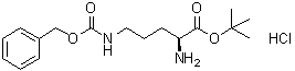 structure of CAS# 161234-80-6, N5-[(Phenylmethoxy)carbonyl]-L-ornithine 1,1-dimethylethyl ester monohydrochloride
