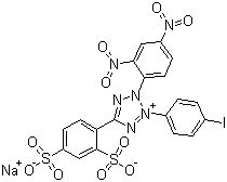 structure of CAS# 161617-45-4, Sodium 4-[3-(4-iodophenyl)-2-(2,4-dinitrophenyl)-2H-5-tetrazolio]-1,3-benzene disulfonate;2-(4-Iodophenyl)-3-(2,4-dinitrophenyl)-5-phenyl-3H-tetrazolium-2',4'-disulfonate sodium salt