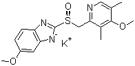 structure of CAS# 161796-84-5, Esomeprazole potassium;(S)-Omeprazole potassium; 6-Methoxy-2-[(S)-[(4-methoxy-3,5-dimethyl-2-pyridinyl)methyl]sulfinyl]-1H-benzimidazole potassium salt (1:1)