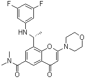 结构式 CAS# 1627494-13-6, 8-[(1R)-1-[(3,5-二氟苯基)氨基]乙基]-N,N-二甲基-2-(4-吗啉基)-4-氧代-4H-1-苯并吡喃-6-甲酰胺