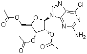 结构式 CAS# 16321-99-6, 2-氨基-6-氯-9-(2',3',5'-三-O-乙酰基-beta-D-呋喃核糖基)嘌呤