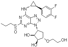 结构式 CAS# 1644461-85-7, (1S,2S,3R,5S)-3-[7-[[(1R,2S)-2-(3,4-二氟苯基)环丙基]氨基]-5-(丙基亚磺酰基)-3H-1,2,3-三唑并[4,5-d]嘧啶-3-基]-5-(2-羟基乙氧基)-1,2-环戊烷二醇
